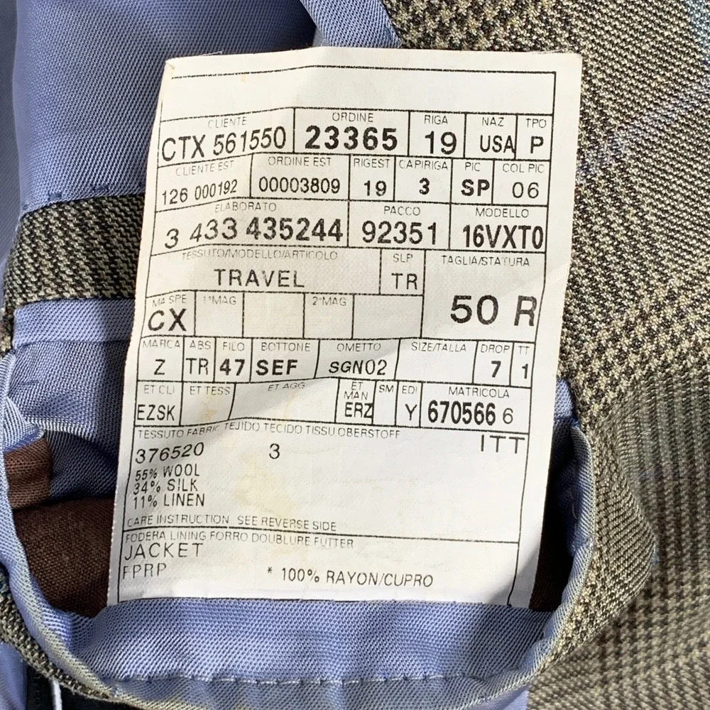 Ermenegildo Zegna Blazer Men 40R Silk Linen Glen Check Windowpane Sport Coat